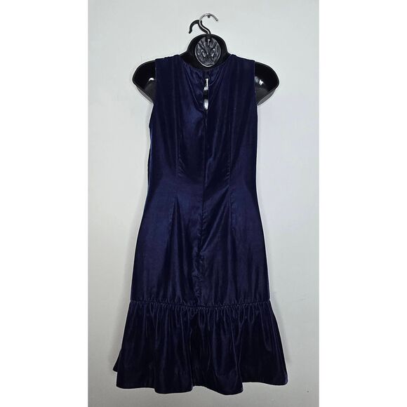 J. Crew Dress Size 2 Blue Velvet Ruffle Hem Sleeveless Party Holiday - Picture 4 of 8